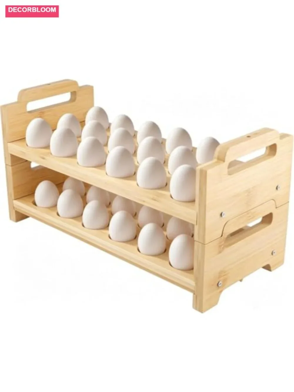 2 Pack Stackable Bamboo Egg Holder for 36 Eggs Farmhouse Kitchen Countertop